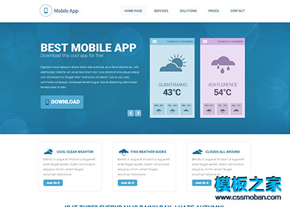 蓝色简洁Mobile App企业官网模板下载