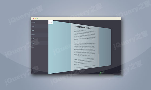 jQuery和CSS3炫酷3D翻转侧边栏特效