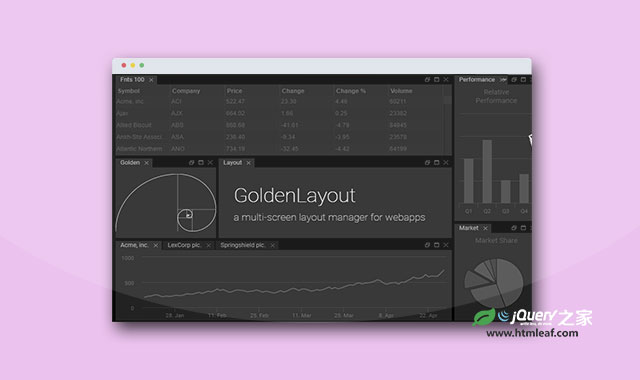 强大的响应式窗口分割插件golden-layout